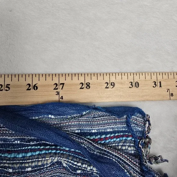 Yak‎ & Yeti Blue Multicolor Fringe One Size Cotton Women's Scarf New - Picture 6 of 6